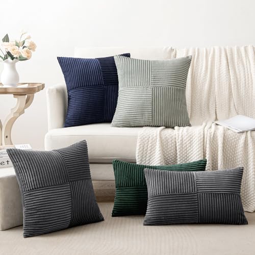 Image of MIULEE Silver Grey Decorative Throw Pillow Covers 20x20 Inch for Couch Bed Sofa Pack of 2 Boho Farmhouse Throw Pillows Soft Cross Corduroy Patchwork Textured Cushion Cases