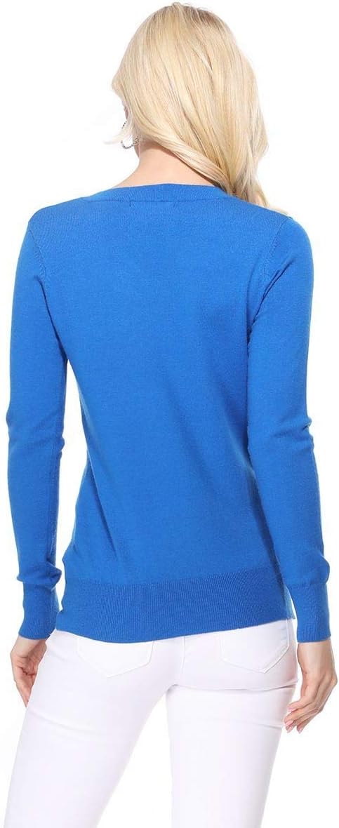 YEMAK Women's Knit Sweater Pullover – Long Sleeve V-Neck Basic Classic Casual Knitted Soft Lightweight T-Shirt Top