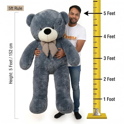 Image of 5 Feet Giant Grey Teddy Bear for Girls | Big Size Soft Plush Hugging Teddy | Large Standing Teddy Bear with Bow | Cute Birthday, Anniversary & Valentine Gift for Kids & Girlfriend