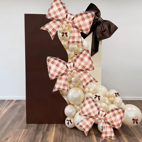 Image of 5pcs Brown Bow Balloon, Brown Bows Balloons, 38 Inch Mesh Giant Large Coffee Bow Foil Balloon For Christmas Birthday Baby Shower Girls Women Party Wedding Bridal Shower Bachelorette Engagement Decor