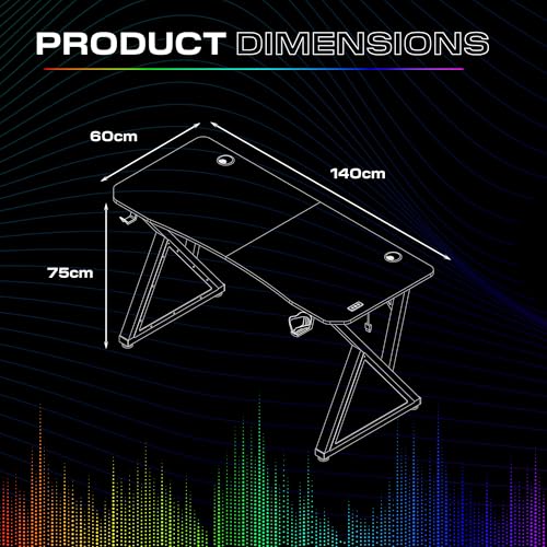 X-Rocker Infinity RGB Gaming Desk 140 x 60cm, Large Gaming Table for Laptop Home Office Desk, with Headphone Hook and Cup Holder, Includes FREE Mouse Pad BLACK - Image 4