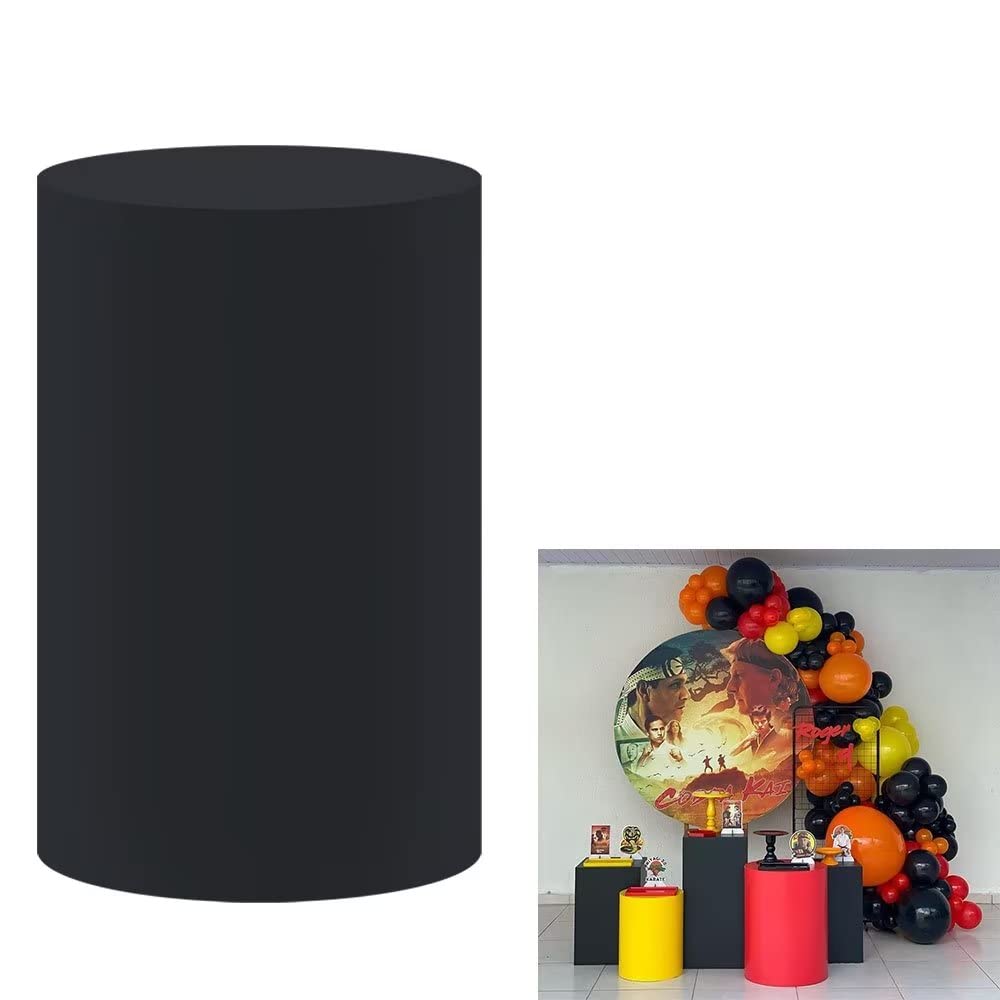 FiVan Birthday Party Plinth Cylinder Cover Black Solid Single Color Elastic Stretch Spandex Pedestal Cover HP-134