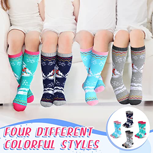 4 Pairs Kids Ski Socks Kids Winter Socks Thermal Snow Socks For Boys Girls Skiing Snowboarding Skating, Non Slip (X-Small) #TOP4