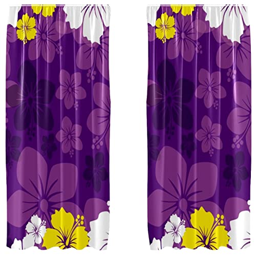 Cortinas opacas de microfibra moradas con flores tropicales en pack de 2 paneles 2