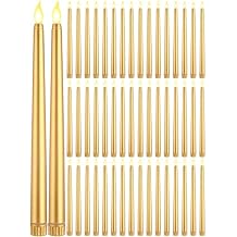 Funtery 48 Pcs Flameless LED Taper Candles Battery Operated Candles Bulk Realistic LED Candlesticks Flickering for Wedding Church Graduation Party Home DecorGold,Classic Style