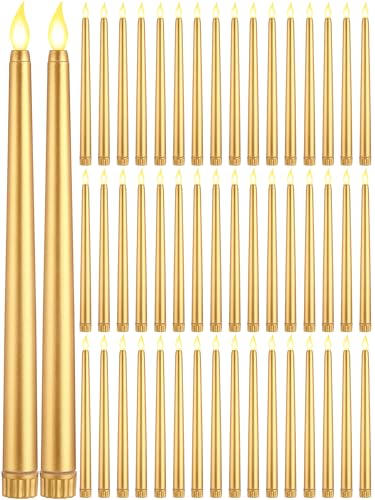 Funtery 48 Pcs Flameless LED Taper Candles,Gold,11",Classic Style