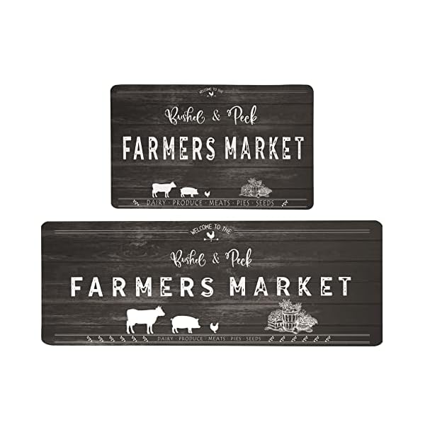 chiinvent Farmhouse Kitchen Rugs 2 Pieces Cow Rustic Farm Decor Anti-Fatigue Kitchen Mat Non-Slip Comfort Standing Kitchen Rugs and Mats Set for Kitchen Sink Office Laundry, 17.3x28+17.3x47 Black