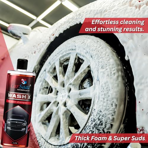 Image of CAR SAAZ Wash X Car & Bike Wash Shampoo (1 Ltr) | Premium Wash & Shine Car Shampoo | Safe for All Paint Types | Thick Foam, Super Suds, pH Balanced, Shine Enhancing Formula | Clean & Protect (1000ml)