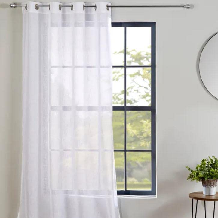 Roseley Eyelet Voile Curtain 1 Panel Mesh Light Living Room Patio Door Drape Nursery Sheer Organza Net Curtain Semi Transparent [White, W:58'' x D:48'']