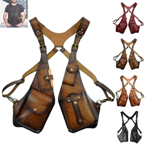 Anti-Theft Bag with Shoulder Harness, Retro Leather Adjustable Underarm Double Shoulder Bag for Men Hidden Anti-Theft Wallet