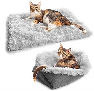 Eidoct Furry Self Warming Cat Bed Mat for Cats Small Dogs,Function 2 in 1 Soft Plush Blanket for Indoor Cats Dogs Fluffy Pet Bed (Gray)