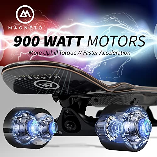 Magneto Hybrid Cruiser Electric Skateboard With Remote Control, 27 Mph, 900W, 12 Miles Range 4 Speed Adjustments, Max Load 220 Lbs, Patented Skate Board, Premium Trucks #TOP2