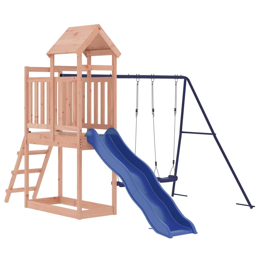 vidaXL Spielturm, Klettergerüst mit Rutsche Schaukel, Kinder Kletterturm mit Holzdach, Spiel-Zubehör für Garten, Holz Spielplatz, Massivholz Douglasie