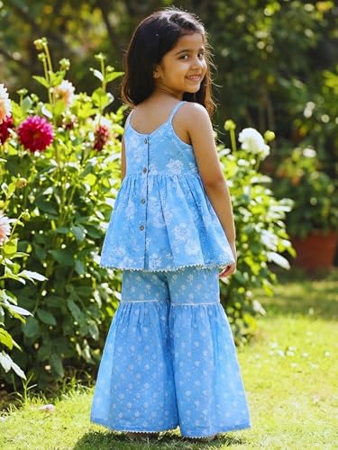 Image of Ethnic kurta for girls | Kids Salwar Suit Set | Girl's Printed top Sharara Dress Set for kids girls