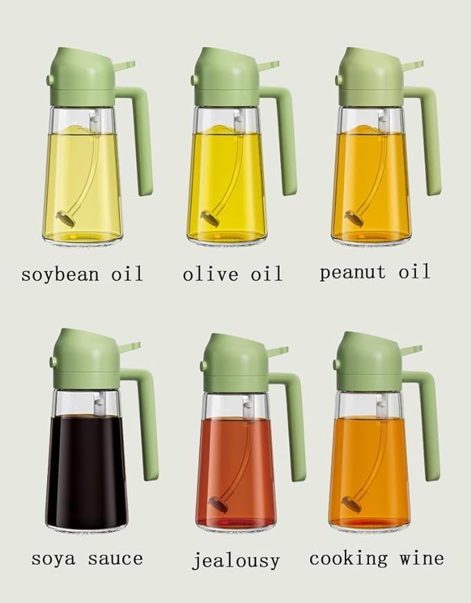 Image of Glass Oil Sprayer And Dispenser Bottle, 2 In 1 Dual-Use Olive Oil Mist Sprayer and Container jar for Cooking, Air Fryer, Salad, BBQ, Roasting, Grilling Oil Pots For Kitchen(500ml)