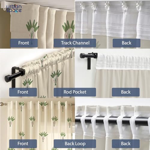 Image of Urban Space 100% Cotton Window Curtains 5 Feet (Set of 2) | 60-65% Room Darkening Window Curtains | Hanging Styles - Rod Pocket, Back Loop & Track Channel | Tieback Included (Palm Lagoon Green RD)