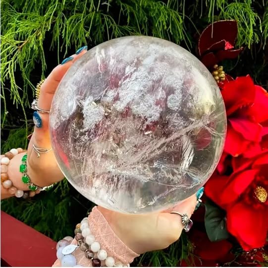 Large White Quartz Crystal Ball, Clear Sphere with Natural Inclusions, for Home Decor, Spiritual Meditation, Feng Shui, Photography, Witchcraft