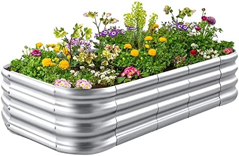 Crirax Raised Garden Beds Outdoor 8×4×1 Ft DIY Galvanized for Vegetables 12-in-1 Modular Metal Bed Kit Gardening Planters Silver