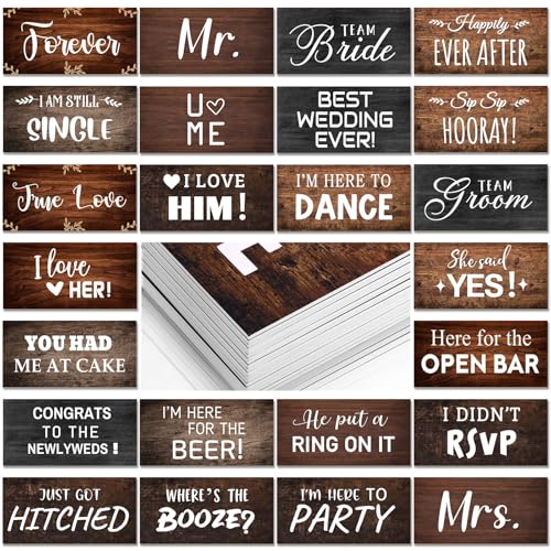 24 Designs Rustic Wedding Photo Booth Props Double Sided 11x5.5 Inch Photo Booth Props Vintage Marriage Parties Decor Anniversary Wedding PVC Selfie Signs for Engagement Bridal Party Supplies