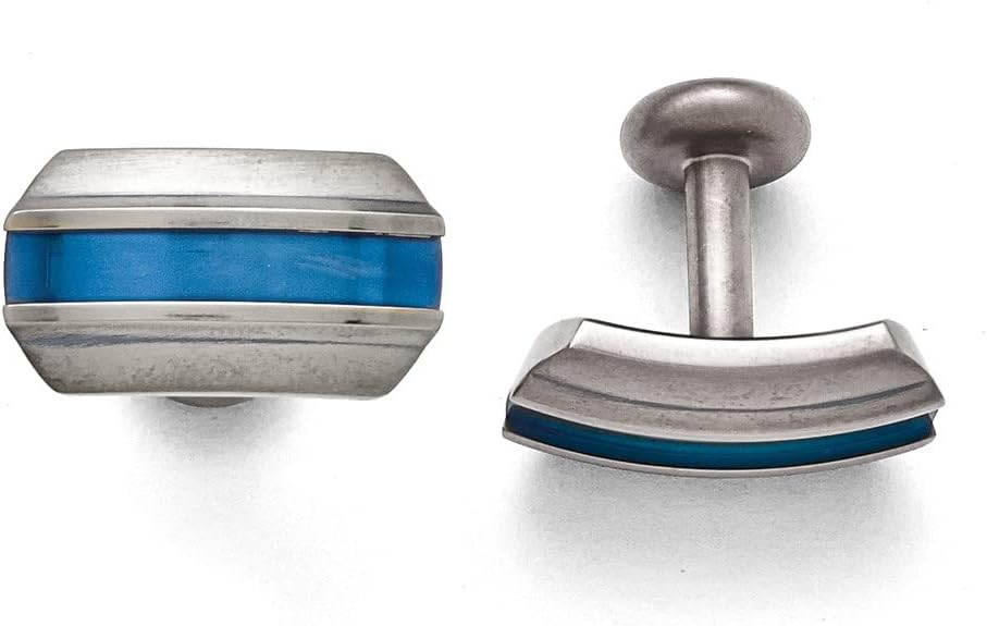Brushed Grey Titanium, Anodized Blue TI Stripe Cuff Links