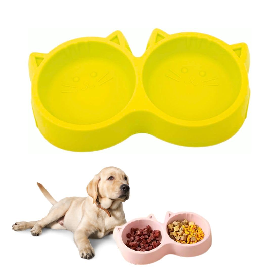 2-in-1 Non-Slip Pet Feeding Bowl | Dual Feeder Bowl for Food & Water | Durable & Safe Plastic | Ideal for Dogs, Puppies, Cats & Kittens (400ml)