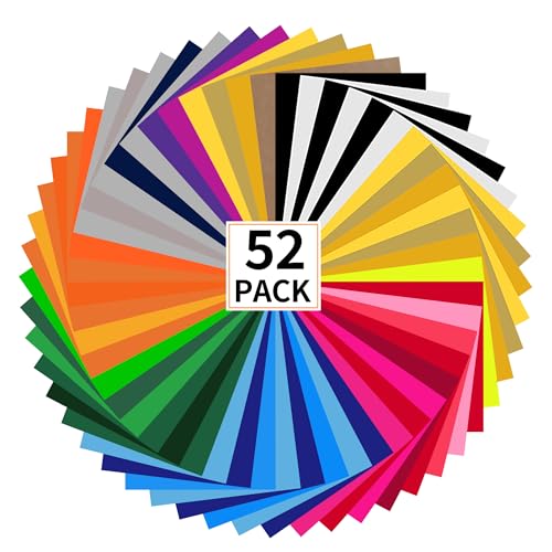 Image of guangyintong HTV Heat Transfer Vinyl Bundle, 52 Pack 12 inch x 10 inch Iron on Vinyl for T-Shirt, 33 Assorted Colors Clossy Reflective and Fluorescent HTV Vinyl for All Cutting Machine Easy to Cut & Weed