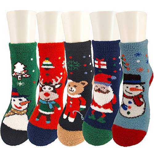 GoodtoU Christmas Fuzzy Socks,Slipper Winter Socks for Women 5 Pairs Christmas Socks Soft Socks for Women Fuzzy