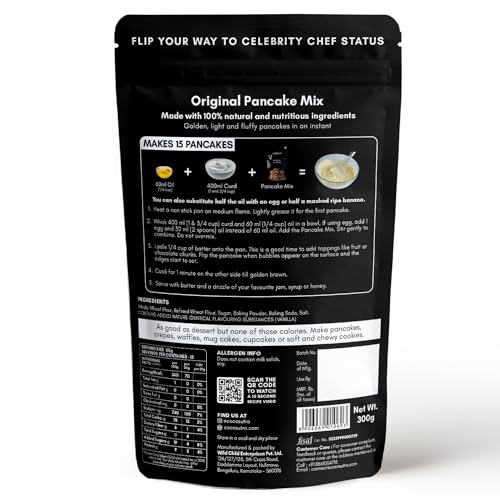 Image of COCOSUTRA Pancake Mix, Original Flavour, 300 g | 100% Natural, Vegan, Ready in 2-Minutes, Instant Breakfast Mix