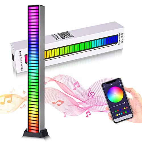 40 Bit RGB LED Light Bar, Voice Activated Rhythm Light Control with Bluetooth Voice Sound Control Audio USB Connection APP, Music Level Indicator Hue Light for Car Gaming TV DJ Studio Room Decor