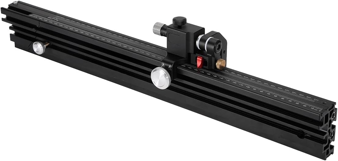 HONGDUI 610mm Aluminum Miter Gauge Extended Fence with Adjustable Flip Stop, for Table Saw Woodworking mm/inch Dual Reading Tape-KS22