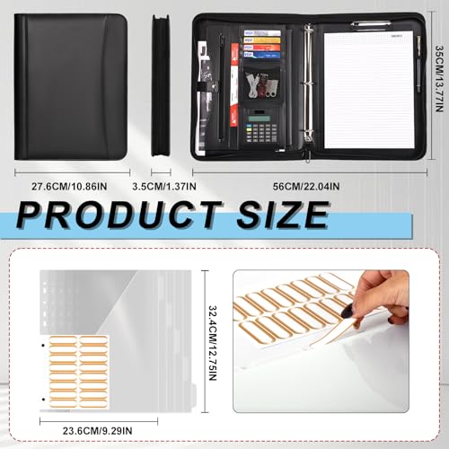 Image of Eshow Portfolio Organizer - 3 Ring Binder with Zipper, Vegan Leather Business Padfolio Folder with Notepad Includes 5 Clear Sheet Protectors for Documents Files for Men Women