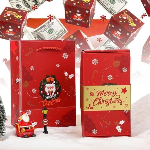Caixas surpresa de Natal, caixa surpresa emergente para dinheiro Natal, caixa presente dobrável excecional exclusiva, caixas surpresa saltadoras para presentes (vermelho)