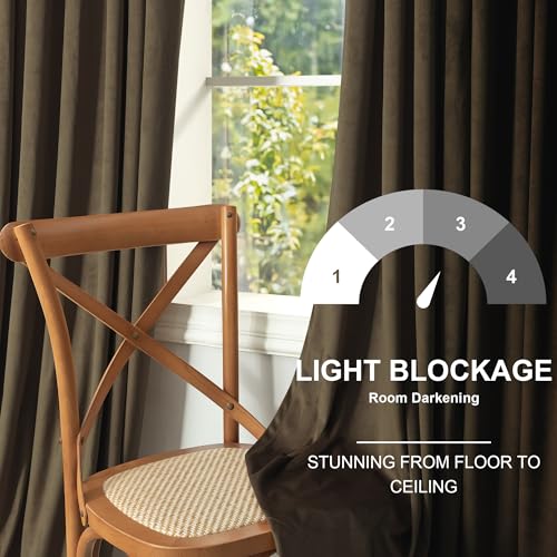 Image of Dark Brown Velvet Curtains for Living Room 96 Inch Long 2 Panels Soundproof Mid Century Modern Rustic Neutral Earth Tone Decorative Window Drapes for Bedroom Sliding Door Cottage Core Decor 96 Length