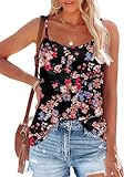 OFEEFAN Loose Fitting Tank Tops for Women Spaghetti Strap Black Floral XXL