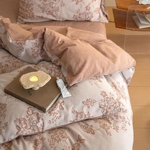 VM VOUGEMARKET Chic Floral Duvet Cover Queen,Yarn-Dyed Cotton Jacquard Textured Duvet Cover with Bowknot Retro Monet Style Bedding Set-90"x90",Pumpkin VM VOUGEMARKET Chic Floral Duvet Cover QueenYarn Dyed Cotton Jacquard Textured Duvet Cover with Bowknot Retro Monet Style Bedding Set 90x90Pumpkin