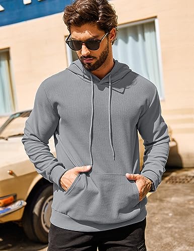 COOFANDY Men's Hooded Sweatshirts Long Sleeve Casual Pullover Hoodie Waffle Knit Sweatshirt with Pocket2