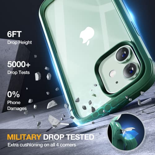 Image of Miracase Glass Series for iPhone 12 /12 Pro Case 6.1 inch, Upgraded Full-Body Rugged Phone Bumper Case Cover with Built-in 9H Tempered Glass Screen Protector and Camera Protector, Green