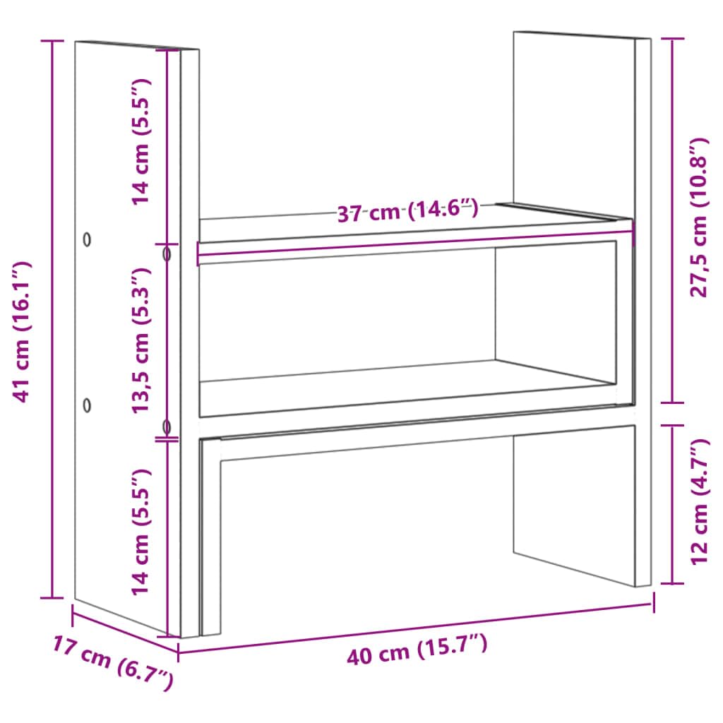 Schreibtisch-Organizer aus Holzwerkstoff in Altholz-Optik, verstellbar 40 x 17 x 41 cm, freistehend als Regal für Computertisch, Laptopständer, Monitorständer und Büroorganisation