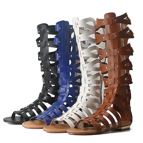 Image of Hanfike Knee High Sandals for Women Gladiator Cut Out Summer Roman Boots