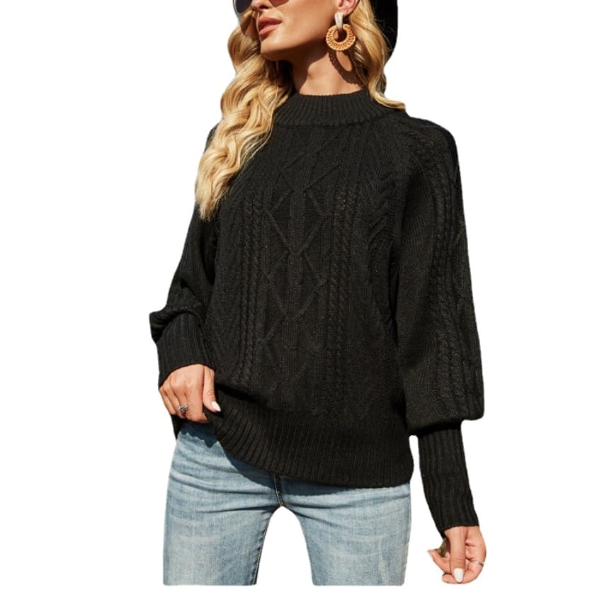 Women's Casual Sweater Solid Color Knitted Pullover Top Long Sleeve Crew-Neck Sweater Casual Sweaters for Women
