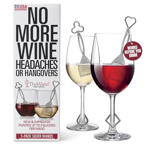 PureWine The Wand Wine Purifier - Red & White Wine Filters for Histamines & Sulfites, Sulfite Remover Sticks, Helps Allergies & Headaches, Gift Accessories for Women & Men - 3 Wands, Silver