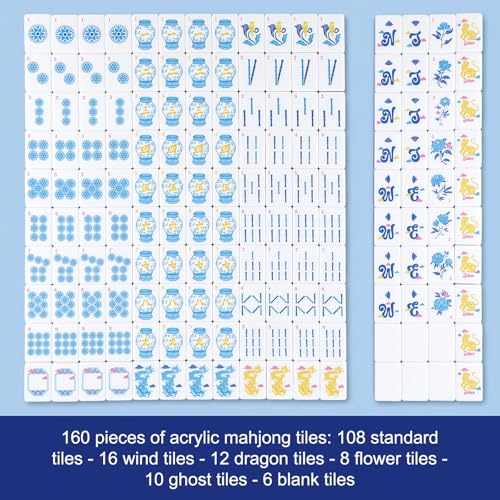 Juego de Mesa American Mahjong Azul con 160 Fichas y Bolsa miniatura 4