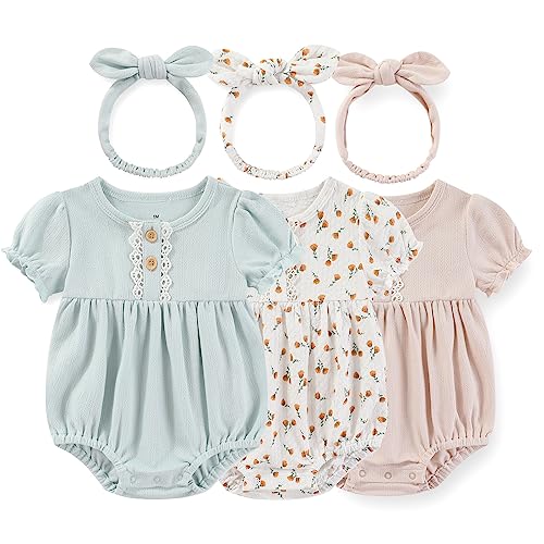 Image of Ecojoy Newborn Baby Girl Bodysuit Suit Baby Clothes Short Sleeve 3 Outfit Bundle Mix Match