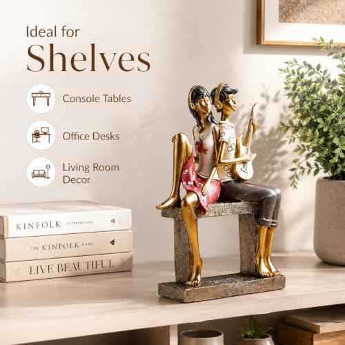 Image of ARMONIA Romantic Couple with Guitar Figurine Set | Showpiece for Home Decor| Resin Statue | Sculpture for Anniversary, Valentine's Day, Wedding & Gift Items 32cm