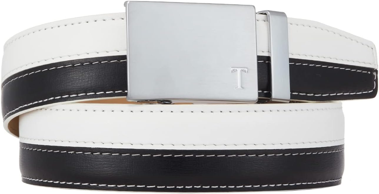 Tonywell Ratchets Belts for Men, Black/White Belt Men Adjustable, 1 3/8” Leather Belt for Costume Dress - Image 2