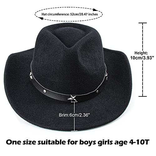 Kids Western Hats Boys Girls Cowboy Felt Fedora With Belt Buckle 3-8T Black #TOP4