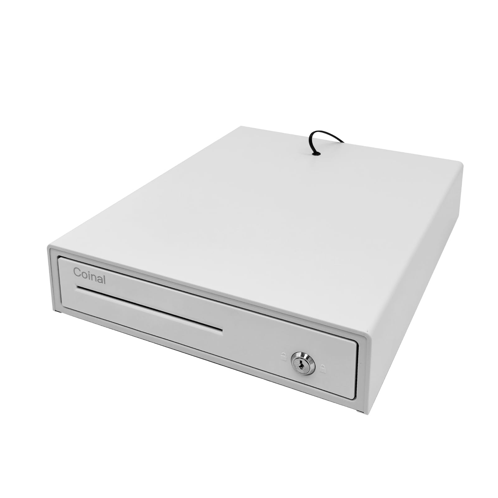 Cassetto per contanti, bianco, 4 scomparti per riporre banconote, 5 scomparti per monete, grande capacità, 12 V universale, adatto per uso domestico o negozio.