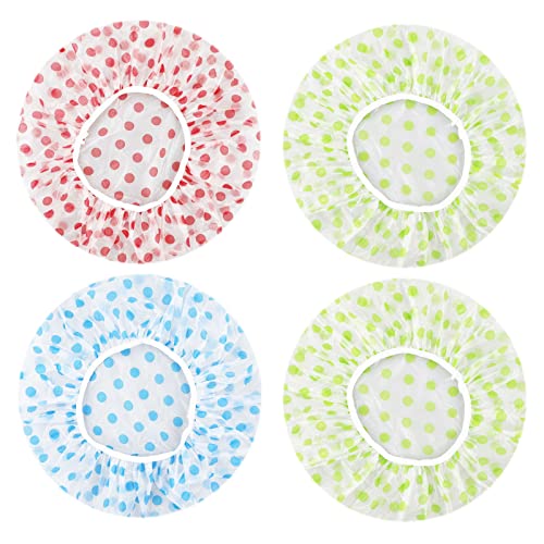 [4 Piezas] Gorros de Ducha, Impermeable Gorros de Ducha Grande Reutilizables Gorro de Baño Elástico, Lavables Banda Gorros de Pelo para Mujeres Niña el Cuidado del Maquillaje Balneario