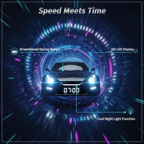Image of Hypercar Alarm Clock- Realistic Engine and Light Effects, Sports Car Desk Clock with Realistic Engine Sound & Light Effects, Race Cars Style Digital Alarm Clockd for Home Decor (Blue)