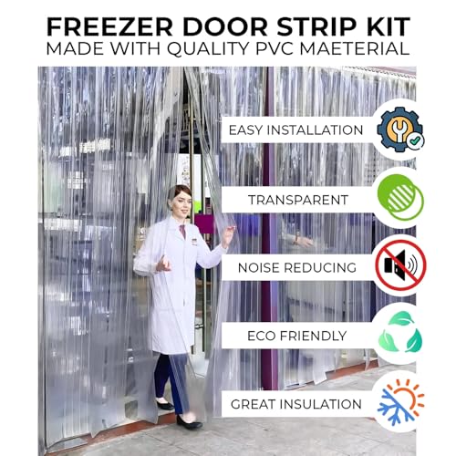 Image of Ribbed PVC Strip Curtain Clear 42 inch Width x 84 inch Height Vinyl Door Strips for Warehouse, Freezer, and Garage, Anti-Scratch & Temperature Resistant Plastic Strip Curtain for Door AP1474